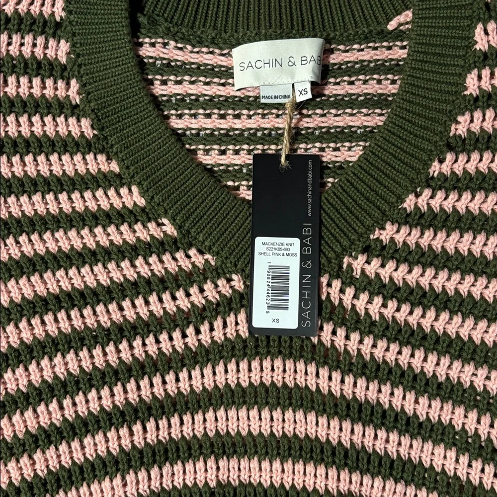 Sachin + Babi Green & Pink V-Neck Balloon Sleeve Cropped Oversized Sweater XS